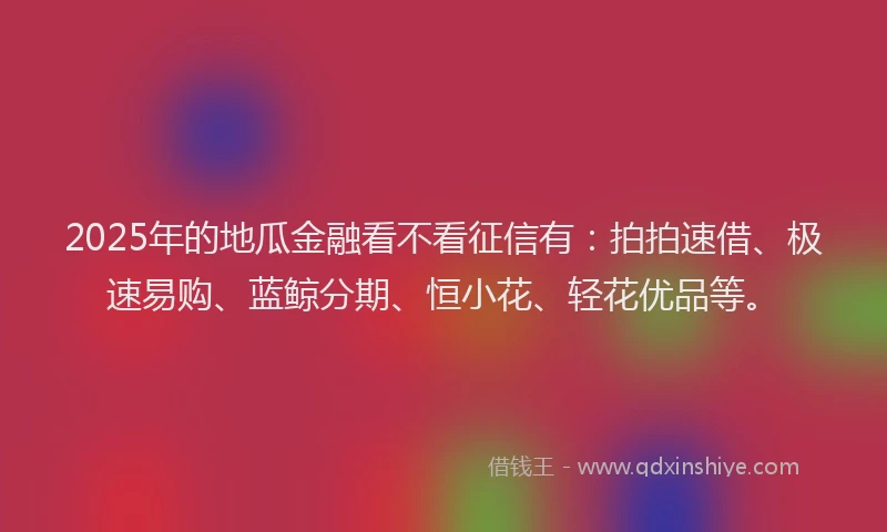 2025年的地瓜金融看不看征信有：拍拍速借、极速易购、蓝鲸分期、恒小花、轻花优品等。