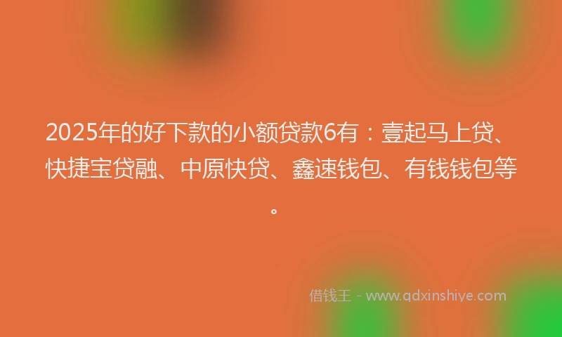 2025年的好下款的小额贷款6有：壹起马上贷、快捷宝贷融、中原快贷、鑫速钱包、有钱钱包等。