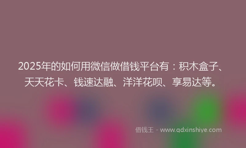 2025年的如何用微信做借钱平台有：积木盒子、天天花卡、钱速达融、洋洋花呗、享易达等。