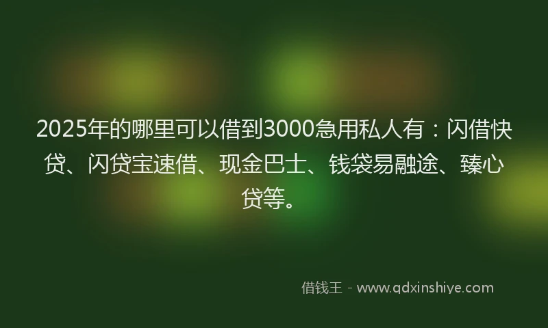 2025年的哪里可以借到3000急用私人有：闪借快贷、闪贷宝速借、现金巴士、钱袋易融途、臻心贷等。