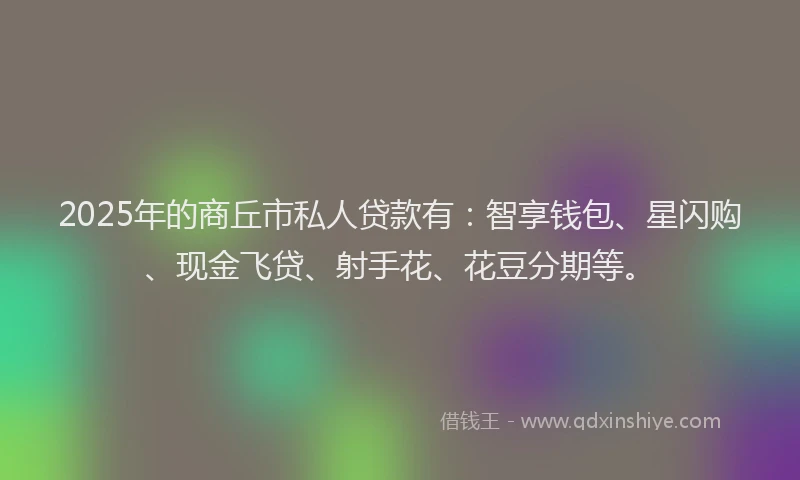 2025年的商丘市私人贷款有：智享钱包、星闪购、现金飞贷、射手花、花豆分期等。