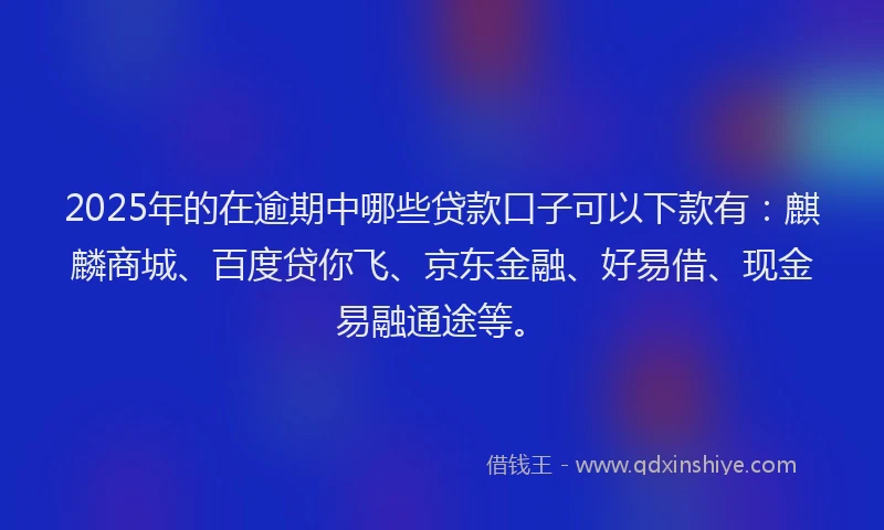 2025年的在逾期中哪些贷款口子可以下款有：麒麟商城、百度贷你飞、京东金融、好易借、现金易融通途等。