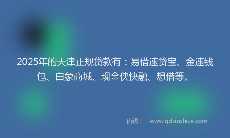 2025年的天津正规贷款有：易借速贷宝、金速钱包、白象商城、现金侠快融、想借等。