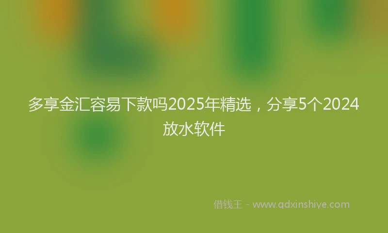 多享金汇容易下款吗2025年精选，分享5个2024放水软件