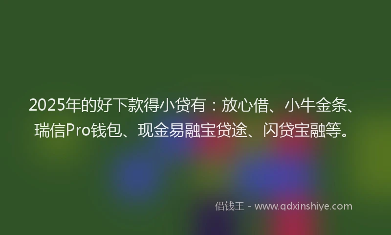 2025年的好下款得小贷有：放心借、小牛金条、瑞信Pro钱包、现金易融宝贷途、闪贷宝融等。