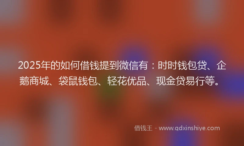 2025年的如何借钱提到微信有：时时钱包贷、企鹅商城、袋鼠钱包、轻花优品、现金贷易行等。