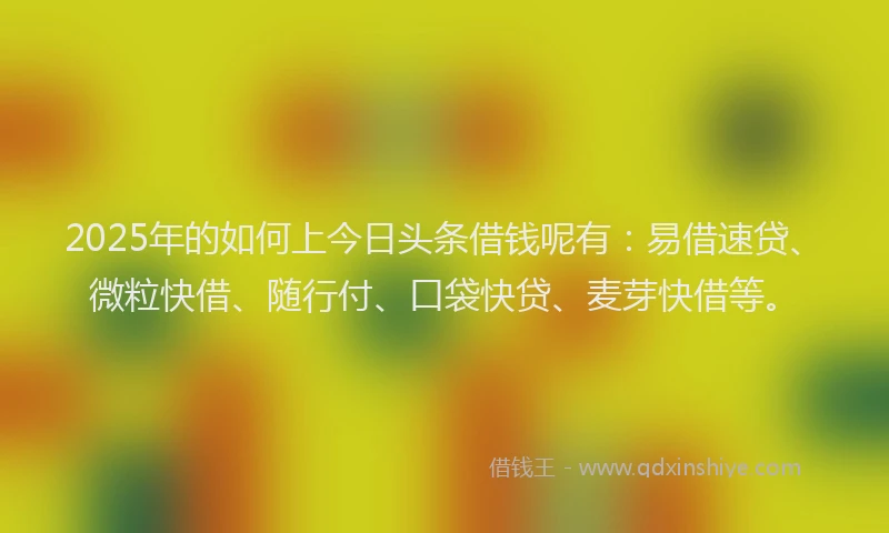 2025年的如何上今日头条借钱呢有：易借速贷、微粒快借、随行付、口袋快贷、麦芽快借等。