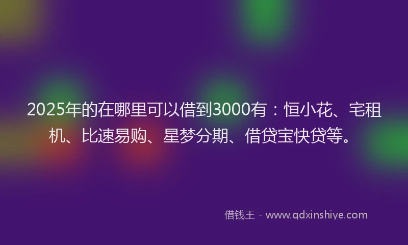 2025年的在哪里可以借到3000有：恒小花、宅租机、比速易购、星梦分期、借贷宝快贷等。