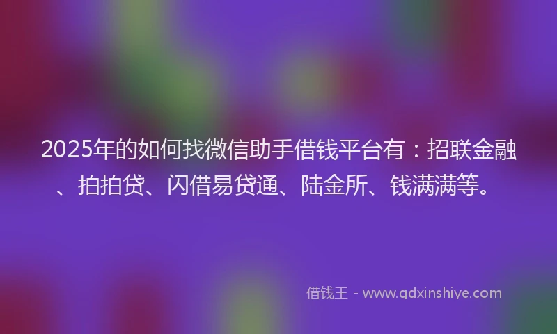 2025年的如何找微信助手借钱平台有：招联金融、拍拍贷、闪借易贷通、陆金所、钱满满等。