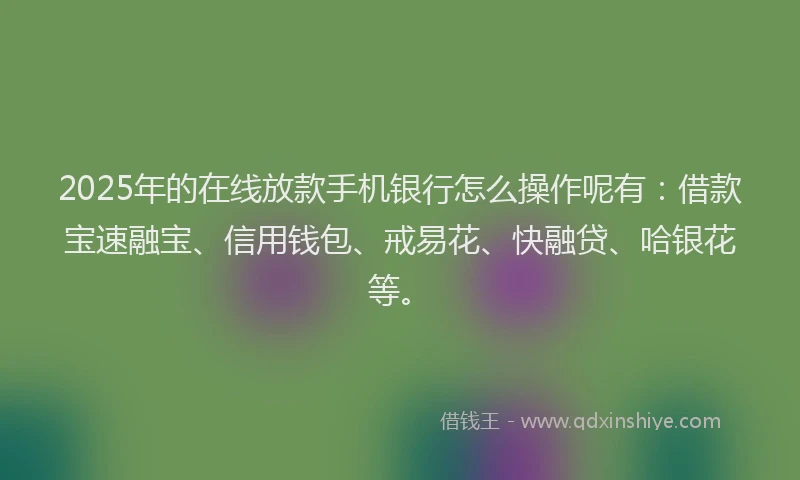 2025年的在线放款手机银行怎么操作呢有：借款宝速融宝、信用钱包、戒易花、快融贷、哈银花等。