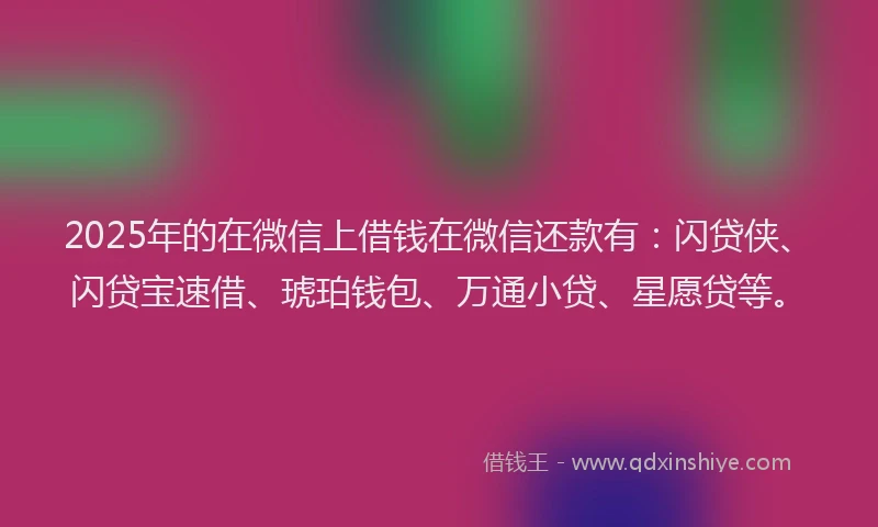 2025年的在微信上借钱在微信还款有：闪贷侠、闪贷宝速借、琥珀钱包、万通小贷、星愿贷等。