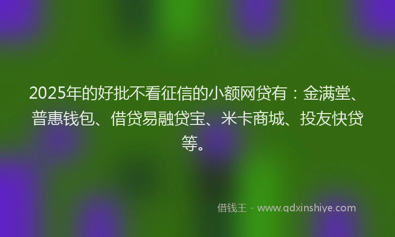 2025年的好批不看征信的小额网贷有：金满堂、普惠钱包、借贷易融贷宝、米卡商城、投友快贷等。