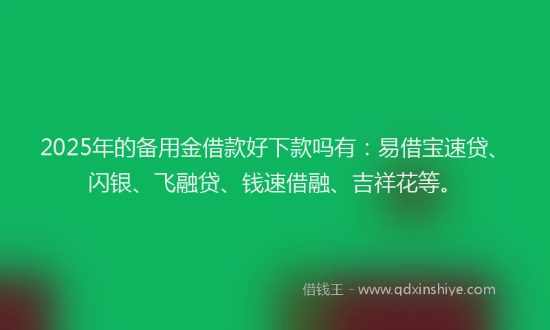 2025年的备用金借款好下款吗有：易借宝速贷、闪银、飞融贷、钱速借融、吉祥花等。