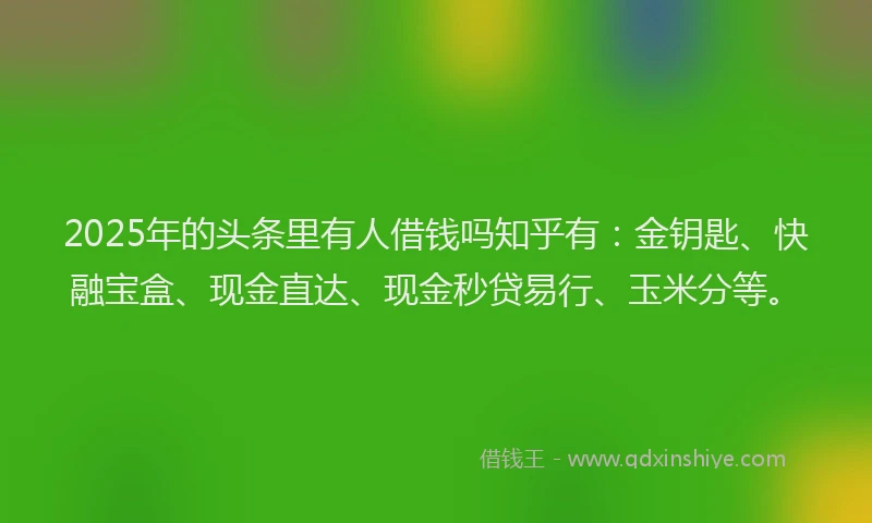 2025年的头条里有人借钱吗知乎有：金钥匙、快融宝盒、现金直达、现金秒贷易行、玉米分等。
