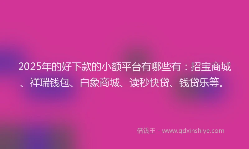 2025年的好下款的小额平台有哪些有：招宝商城、祥瑞钱包、白象商城、读秒快贷、钱贷乐等。