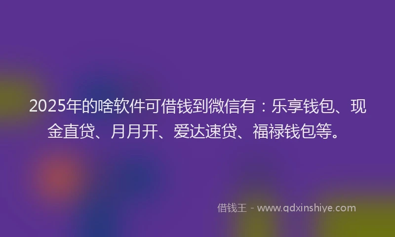 2025年的啥软件可借钱到微信有：乐享钱包、现金直贷、月月开、爱达速贷、福禄钱包等。