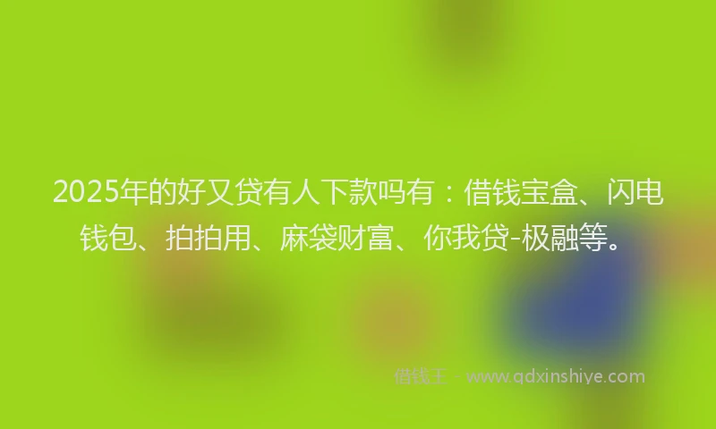 2025年的好又贷有人下款吗有：借钱宝盒、闪电钱包、拍拍用、麻袋财富、你我贷-极融等。