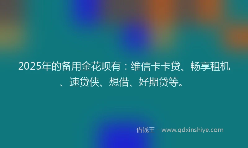 2025年的备用金花呗有：维信卡卡贷、畅享租机、速贷侠、想借、好期贷等。