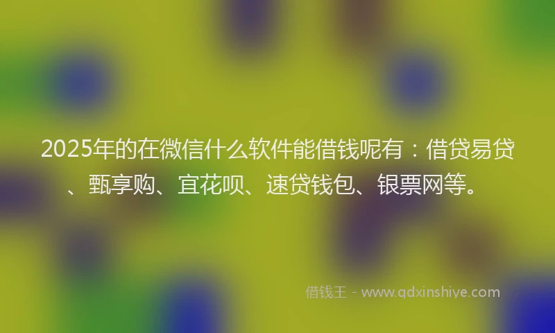 2025年的在微信什么软件能借钱呢有：借贷易贷、甄享购、宜花呗、速贷钱包、银票网等。