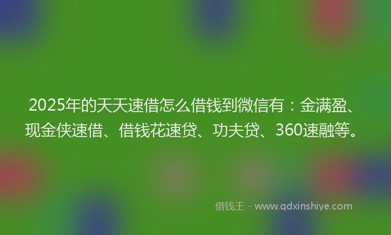 2025年的天天速借怎么借钱到微信有：金满盈、现金侠速借、借钱花速贷、功夫贷、360速融等。
