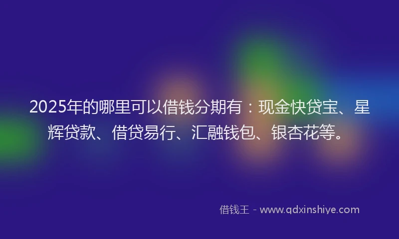 2025年的哪里可以借钱分期有：现金快贷宝、星辉贷款、借贷易行、汇融钱包、银杏花等。