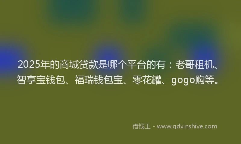 2025年的商城贷款是哪个平台的有：老哥租机、智享宝钱包、福瑞钱包宝、零花罐、gogo购等。