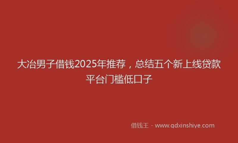 大冶男子借钱2025年推荐，总结五个新上线贷款平台门槛低口子