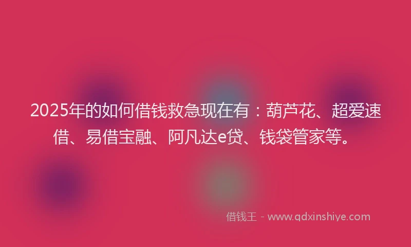 2025年的如何借钱救急现在有：葫芦花、超爱速借、易借宝融、阿凡达e贷、钱袋管家等。