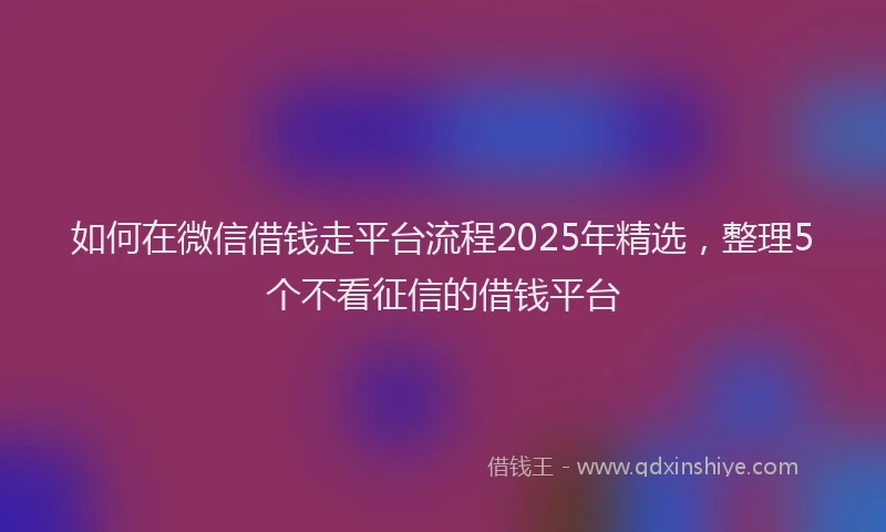如何在微信借钱走平台流程2025年精选，整理5个不看征信的借钱平台