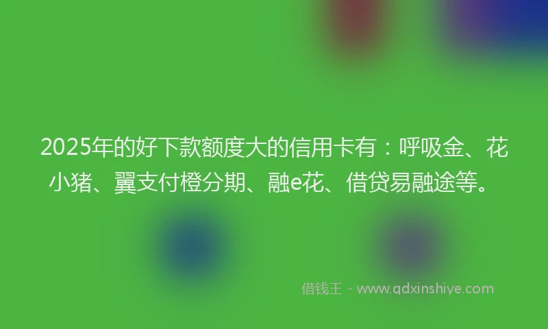 2025年的好下款额度大的信用卡有：呼吸金、花小猪、翼支付橙分期、融e花、借贷易融途等。