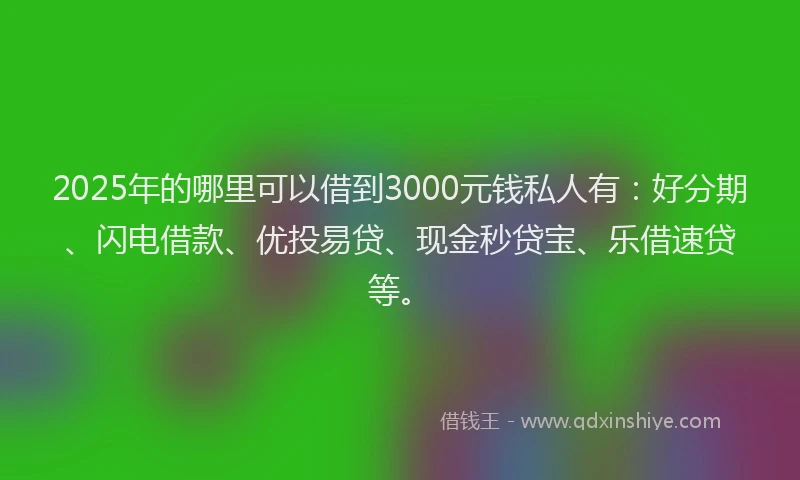 2025年的哪里可以借到3000元钱私人有：好分期、闪电借款、优投易贷、现金秒贷宝、乐借速贷等。