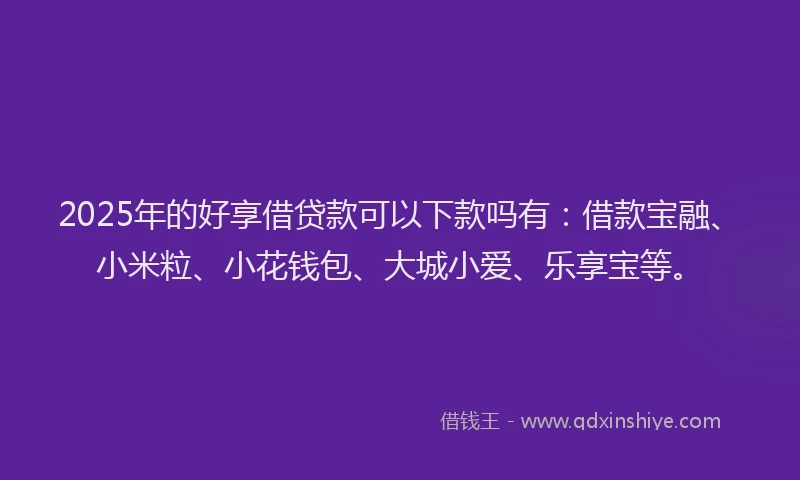 2025年的好享借贷款可以下款吗有：借款宝融、小米粒、小花钱包、大城小爱、乐享宝等。