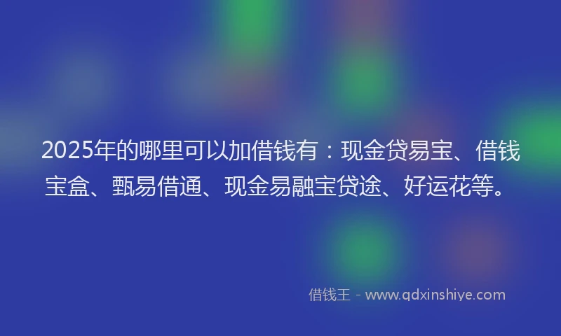 2025年的哪里可以加借钱有：现金贷易宝、借钱宝盒、甄易借通、现金易融宝贷途、好运花等。