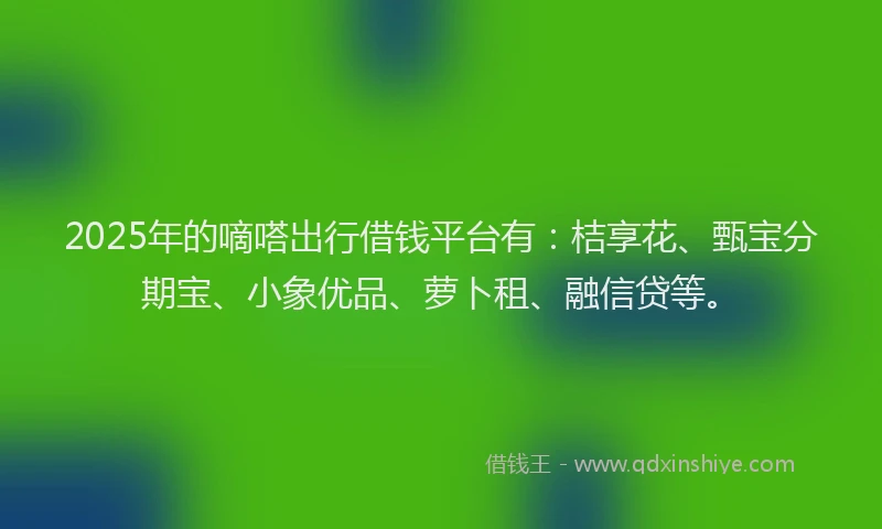 2025年的嘀嗒出行借钱平台有：桔享花、甄宝分期宝、小象优品、萝卜租、融信贷等。