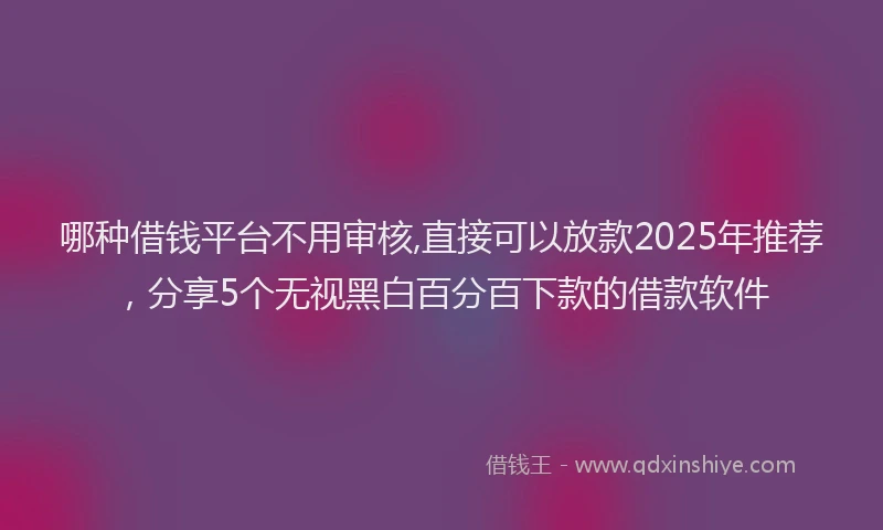 哪种借钱平台不用审核,直接可以放款2025年推荐，分享5个无视黑白百分百下款的借款软件