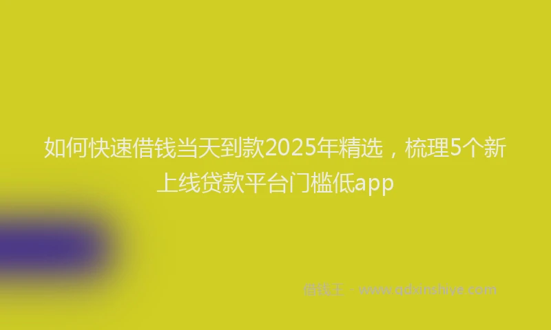如何快速借钱当天到款2025年精选，梳理5个新上线贷款平台门槛低app