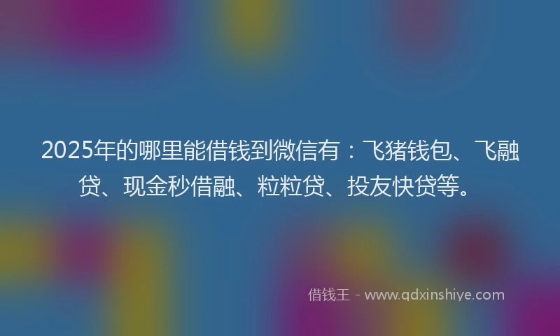 2025年的哪里能借钱到微信有：飞猪钱包、飞融贷、现金秒借融、粒粒贷、投友快贷等。