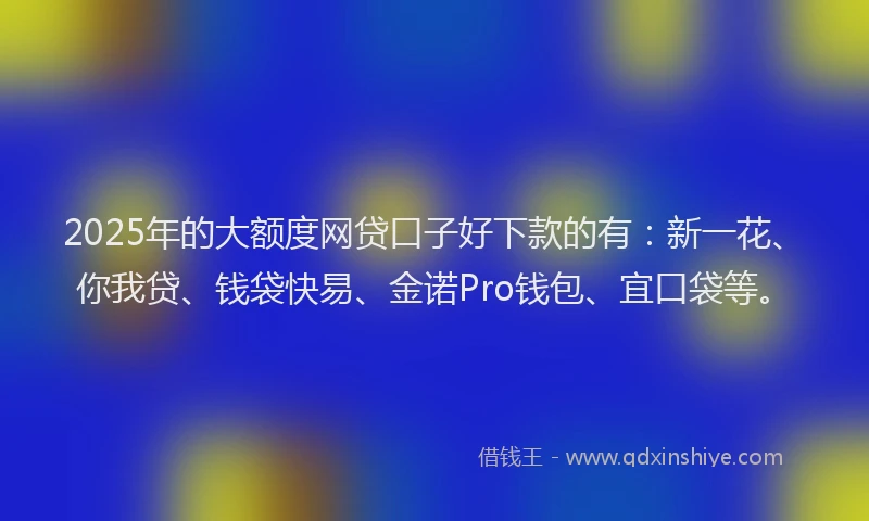 2025年的大额度网贷口子好下款的有：新一花、你我贷、钱袋快易、金诺Pro钱包、宜口袋等。