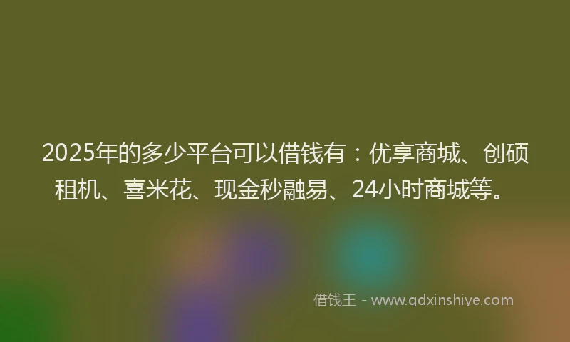2025年的多少平台可以借钱有：优享商城、创硕租机、喜米花、现金秒融易、24小时商城等。