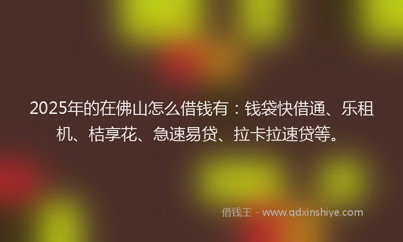 2025年的在佛山怎么借钱有：钱袋快借通、乐租机、桔享花、急速易贷、拉卡拉速贷等。