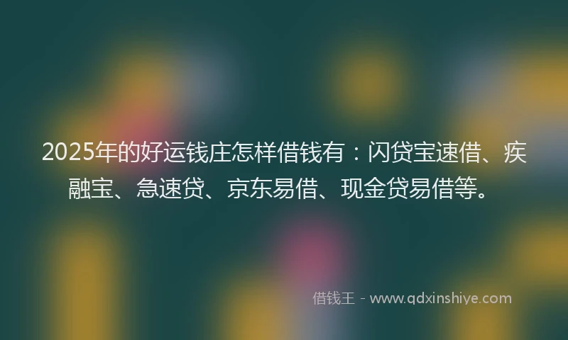 2025年的好运钱庄怎样借钱有：闪贷宝速借、疾融宝、急速贷、京东易借、现金贷易借等。