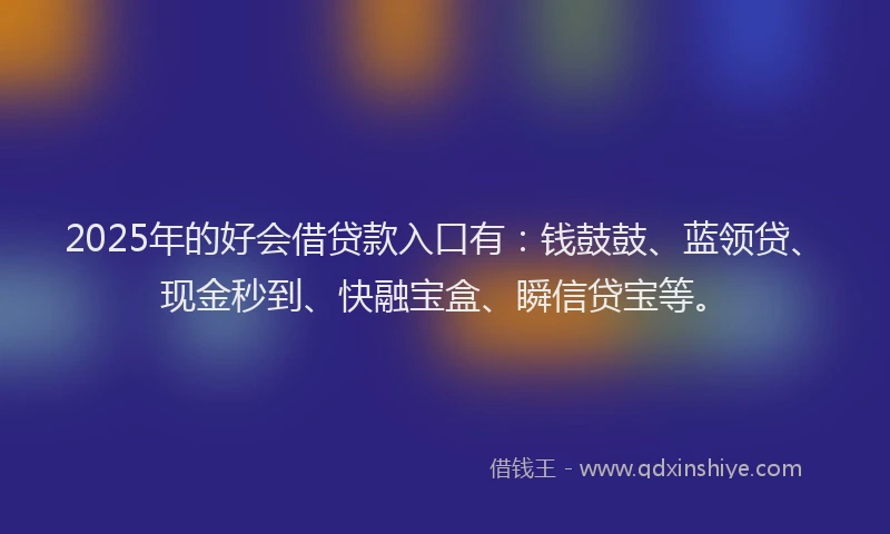 2025年的好会借贷款入口有：钱鼓鼓、蓝领贷、现金秒到、快融宝盒、瞬信贷宝等。