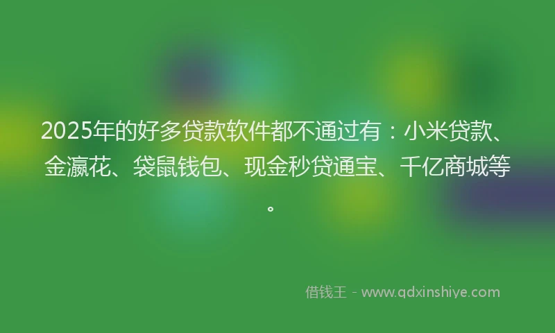 2025年的好多贷款软件都不通过有：小米贷款、金瀛花、袋鼠钱包、现金秒贷通宝、千亿商城等。