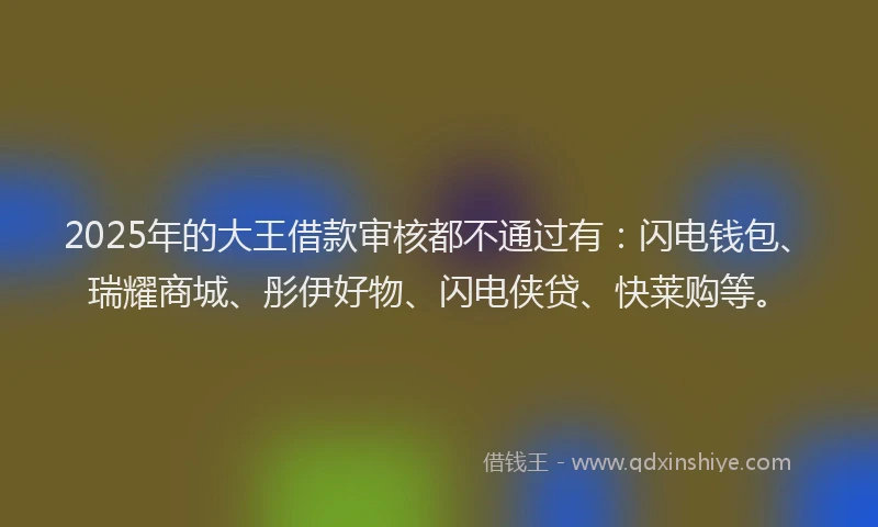 2025年的大王借款审核都不通过有：闪电钱包、瑞耀商城、彤伊好物、闪电侠贷、快莱购等。