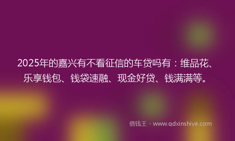 2025年的嘉兴有不看征信的车贷吗有：维品花、乐享钱包、钱袋速融、现金好贷、钱满满等。