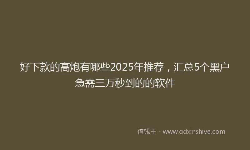 好下款的高炮有哪些2025年推荐，汇总5个黑户急需三万秒到的的软件