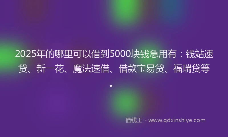 2025年的哪里可以借到5000块钱急用有：钱站速贷、新一花、魔法速借、借款宝易贷、福瑞贷等。