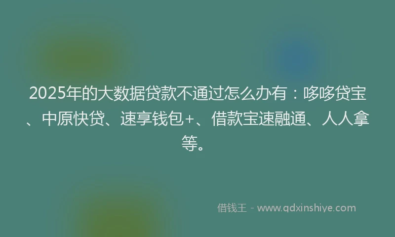 2025年的大数据贷款不通过怎么办有：哆哆贷宝、中原快贷、速享钱包+、借款宝速融通、人人拿等。