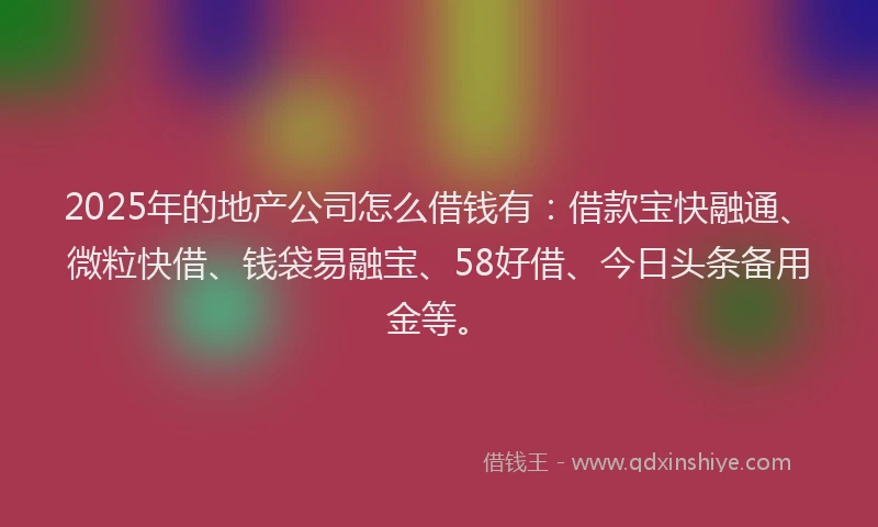 2025年的地产公司怎么借钱有：借款宝快融通、微粒快借、钱袋易融宝、58好借、今日头条备用金等。