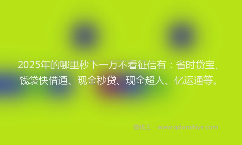 2025年的哪里秒下一万不看征信有：省时贷宝、钱袋快借通、现金秒贷、现金超人、亿运通等。